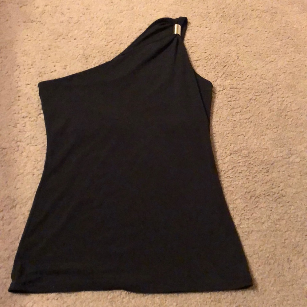 Black one shoulder top with gold hook