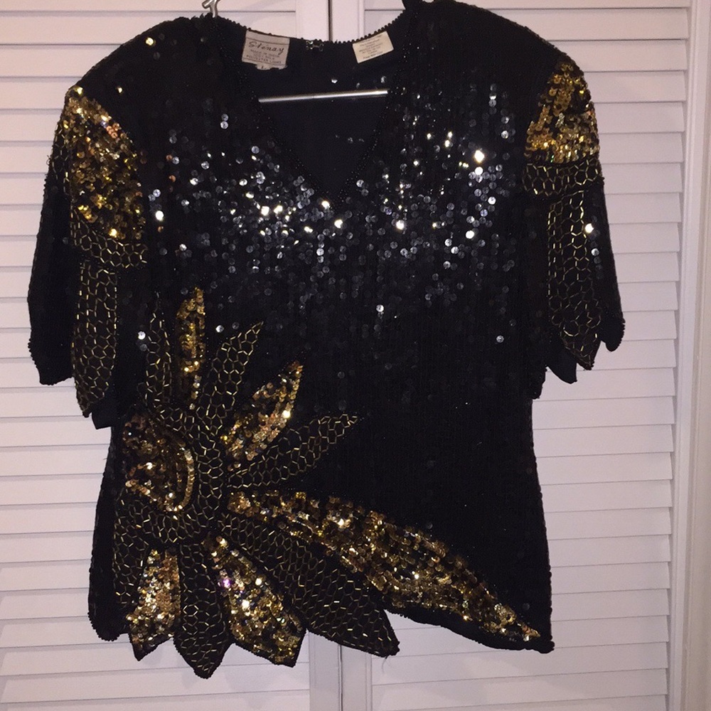 Vintage Sténay black and gold sequined Top