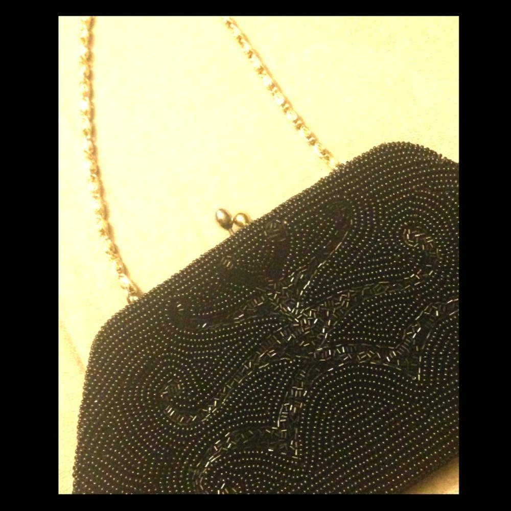 Vintage Art Deco Beaded Black Purse Clutch
