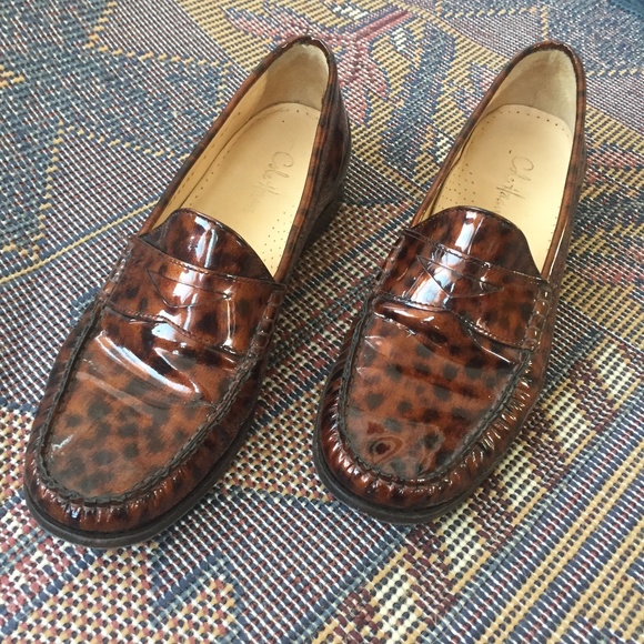 Cole Haan Shoes - Cole Haan Leopard Brown Patent Leather Loafers