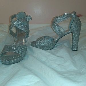 Sparkly Silver Strappy Heels