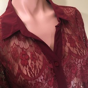 NWT Daytrip lace button down boho layering top