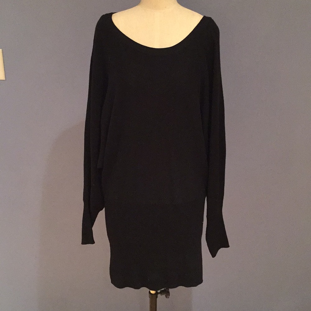 H&M Black Sweater Dress Raglan Sleeve Scoop Neck Size L