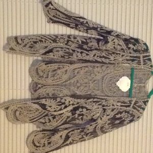 Ladies open lace top off white / black netting