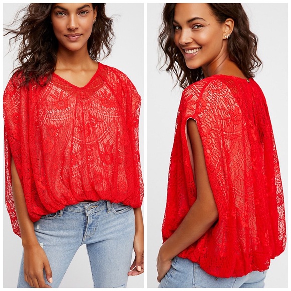Free People Tops - Free People Oversized Bubble Hem Crochet Lace Top