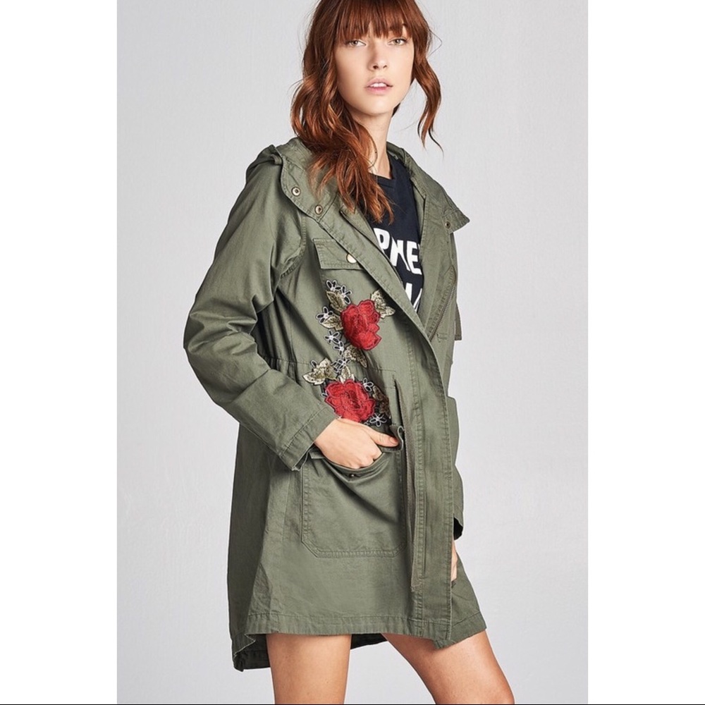 New Arrival !! Rose Embroidered Utility Jacket - Picture 5 of 6