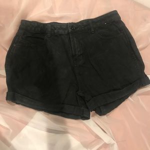 Black denim mom shorts
