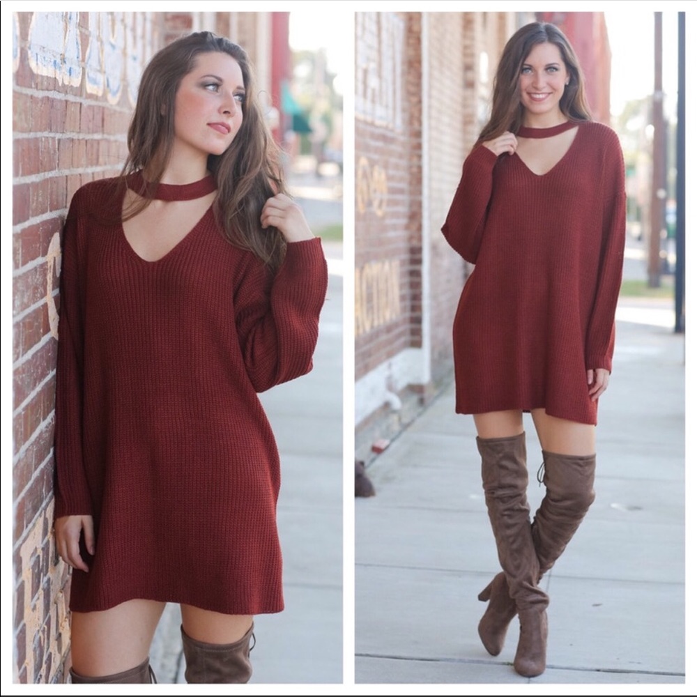 😍Cozy Rust Choker Style Sweater Dress😍