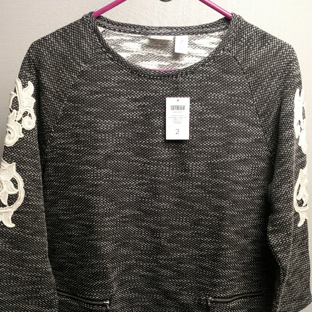 Chicos Size 2 Formal Wear KRISSY SLUB LACE Top