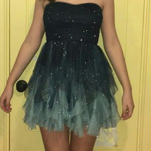Ombre Blue Silver Tulle Sparkly Seniformal Mini