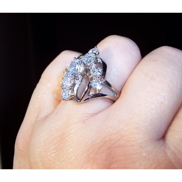 STAINLESS STEEL AAA Grade CZ Cluster Cocktail Ring - Picture 4 of 10