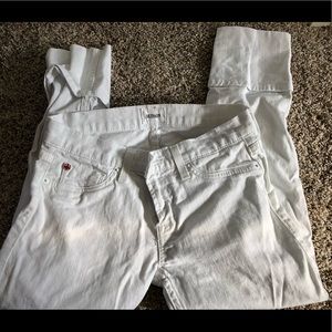 Hudson cropped white jeans.