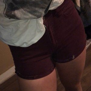 High waisted maroon shorts