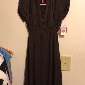 NWT Brown slinky Dress with Lace embellishments