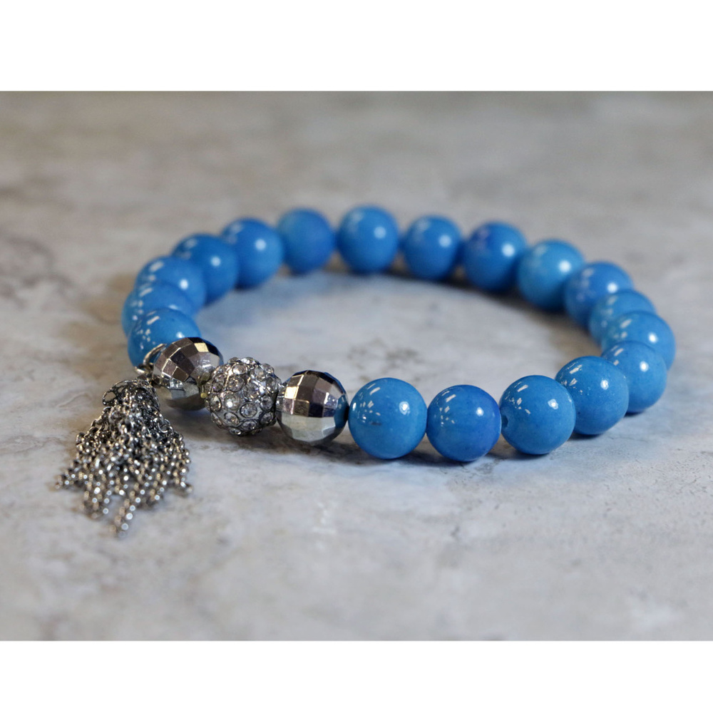 NWOT blue stone strung bead silver tassel LBB14nc - Picture 2 of 4