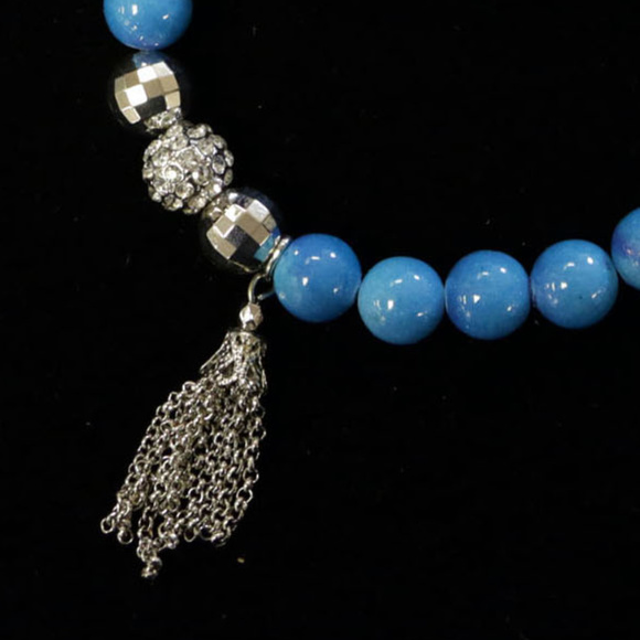 NWOT blue stone strung bead silver tassel LBB14nc - Picture 4 of 4