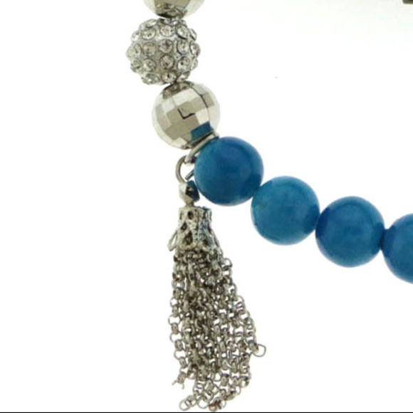 NWOT blue stone strung bead silver tassel LBB14nc - Picture 3 of 4