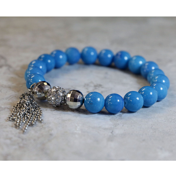 Lane Bryant Jewelry - NWOT blue stone strung bead silver tassel LBB14nc