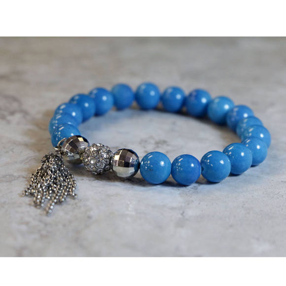 NWOT blue stone strung bead silver tassel LBB14nc - Picture 2 of 4
