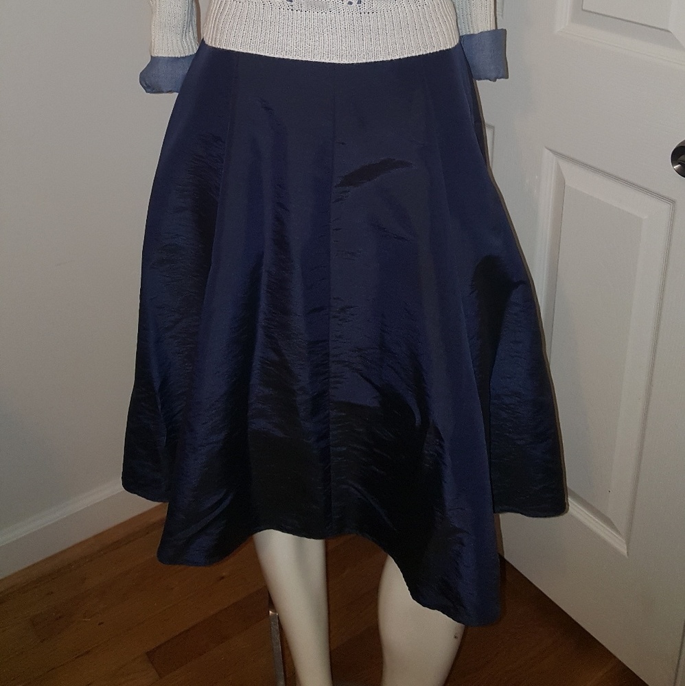 Navy Blue Taffeta Midi Skirt
