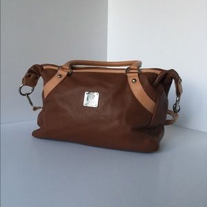 Cognac and Beige Crossbody Handbag, Large