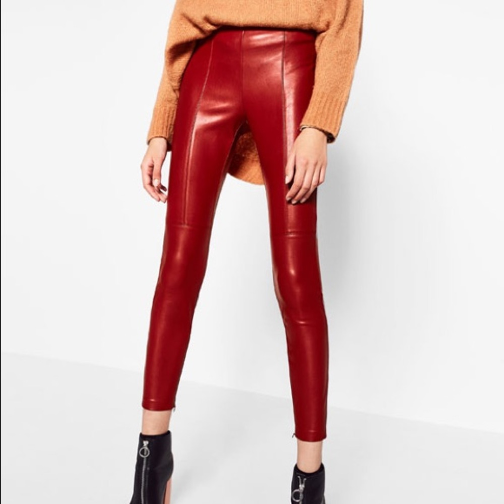 Zara Red Leather Leggings