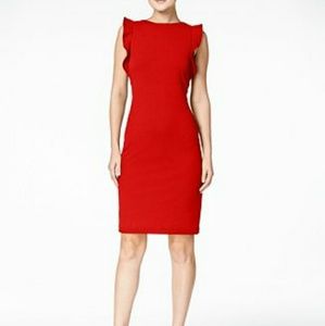 Calvin klein red ruffle sleeve u-back dress