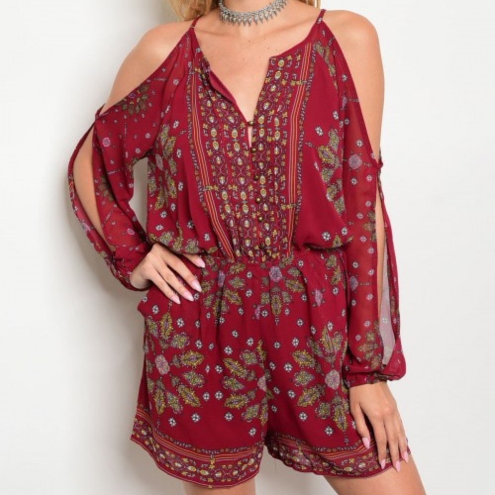 Mixed Pattern Cold Shoulder Romper