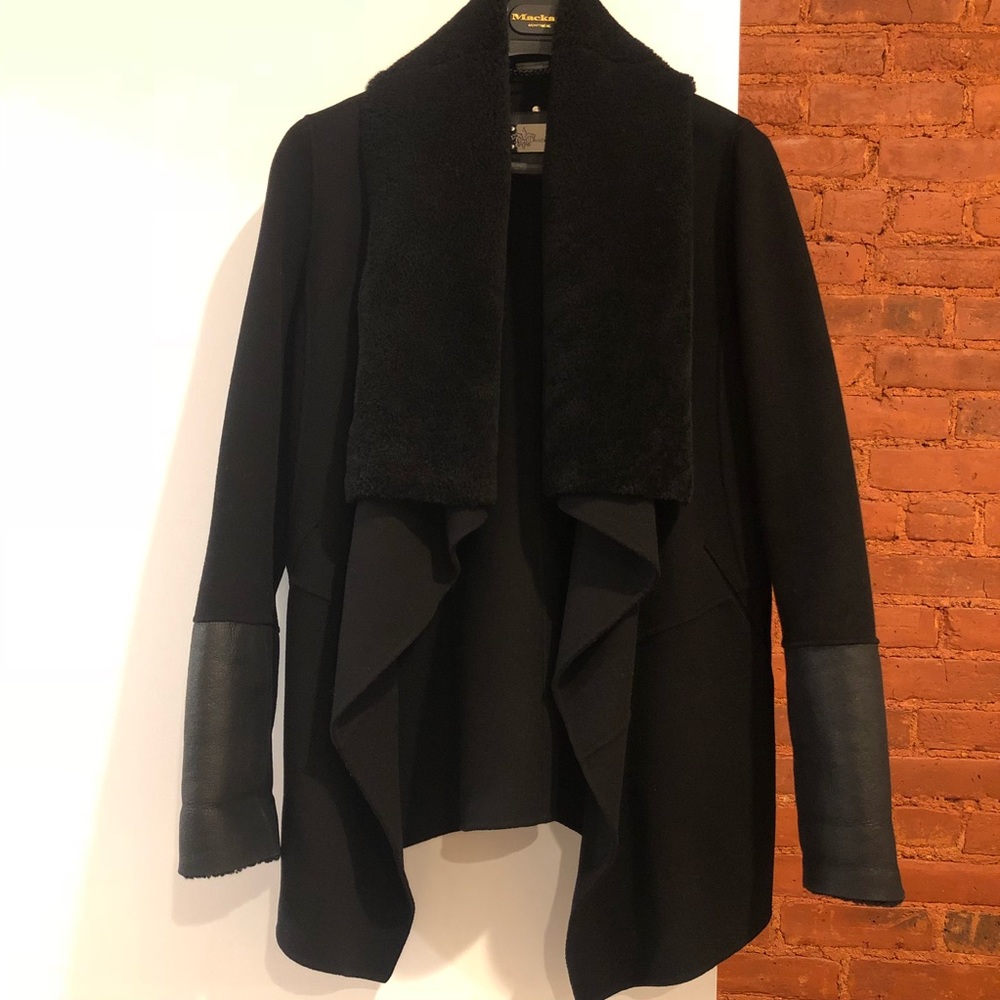 Mackage Black Shearling Wool Coat