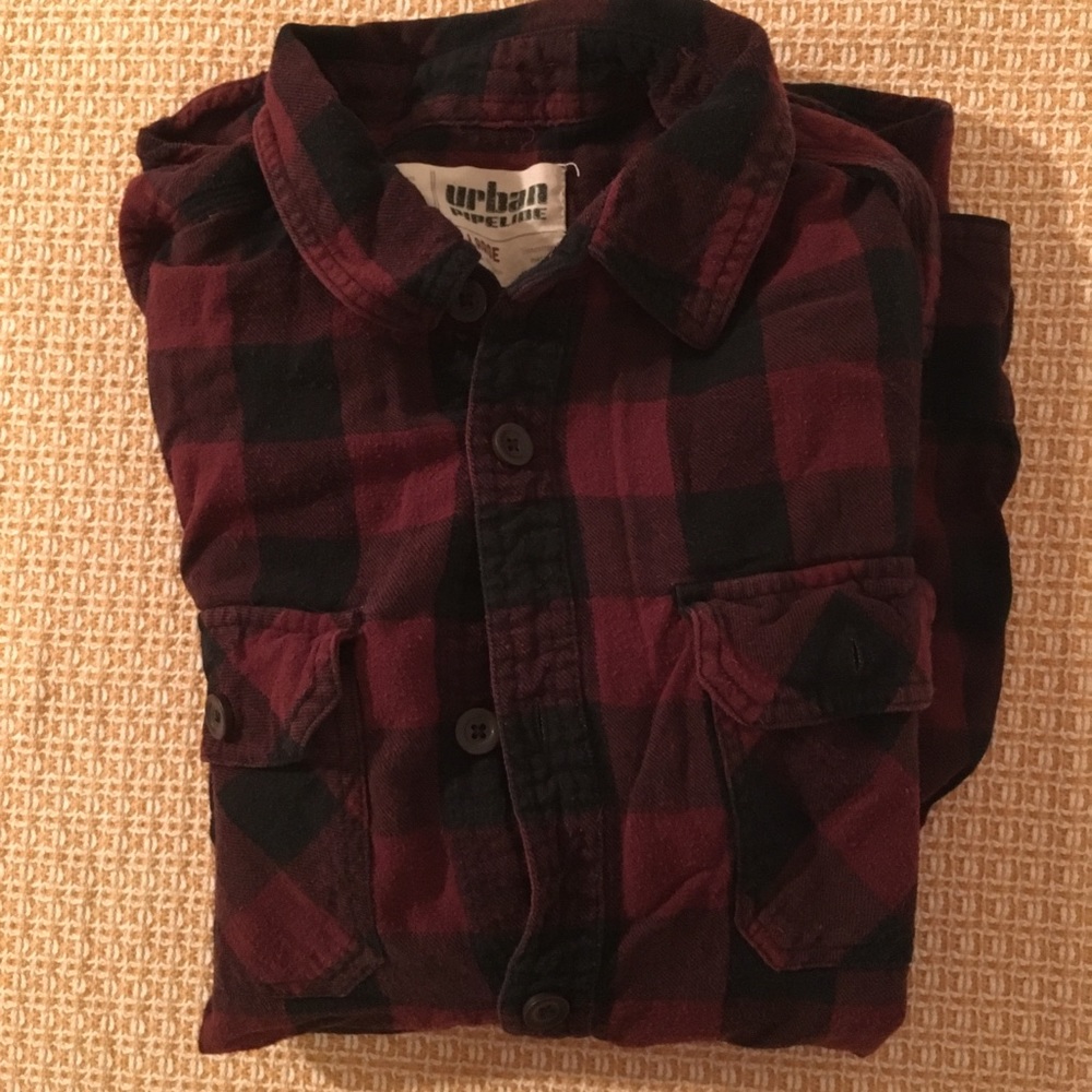 Urban Pipeline L Red & Black Lightweight Flannel!