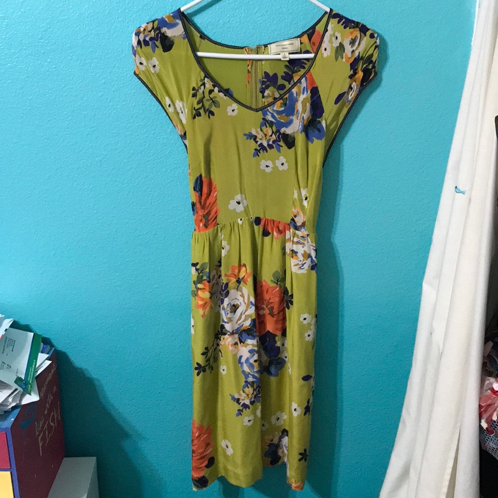 Green floral dress anthropologie moulinette sours