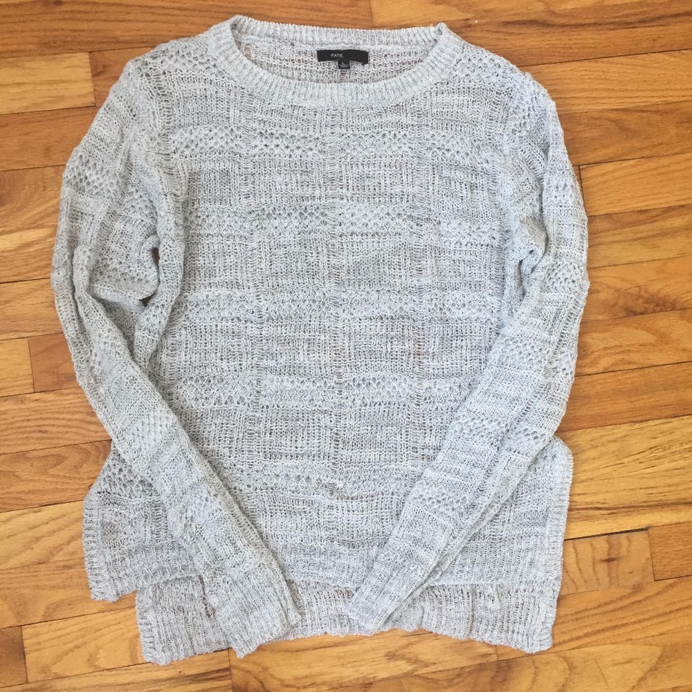 Fate Gray Open Knit Side Slit Sweater
