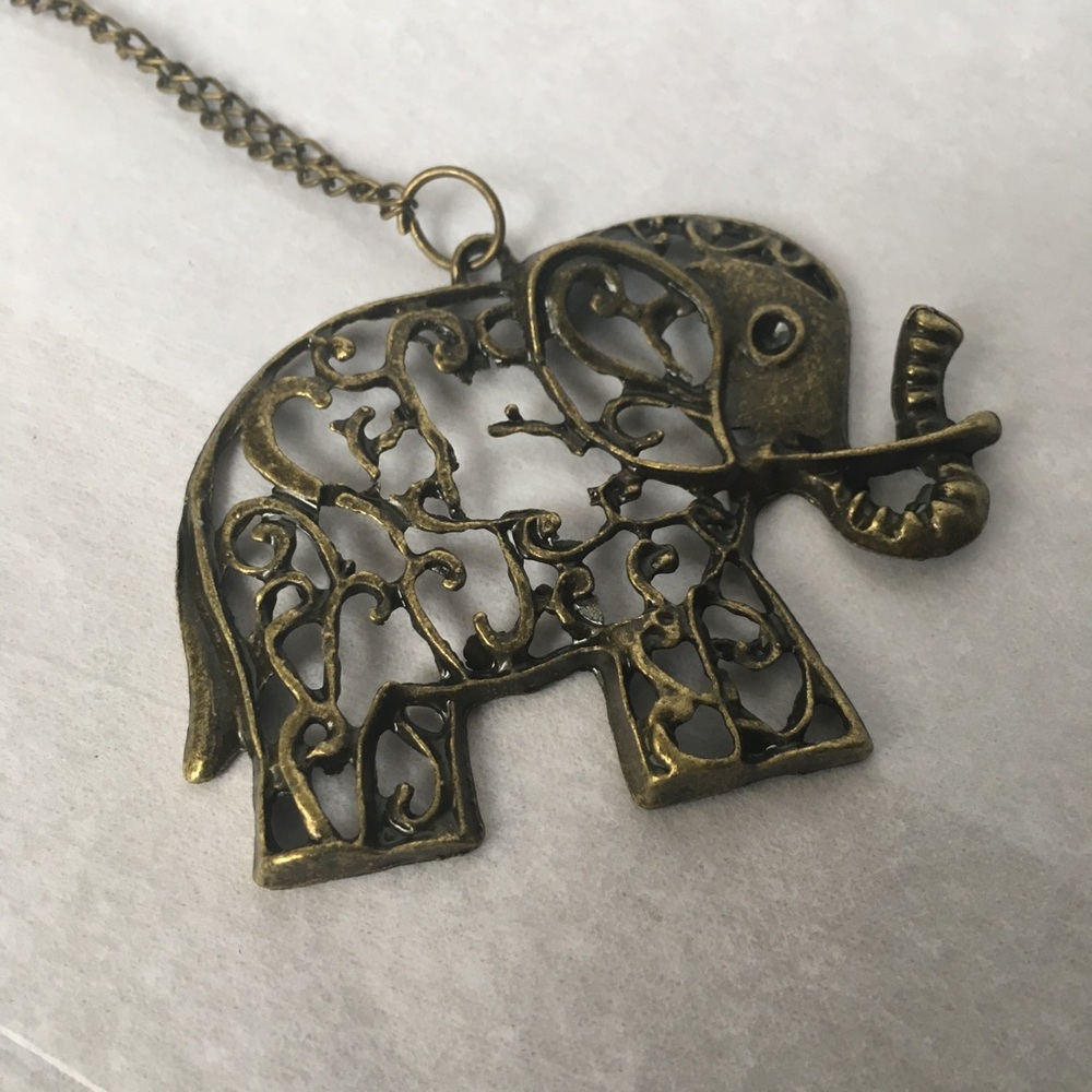 Antique Elephant long chain necklace  - alloy