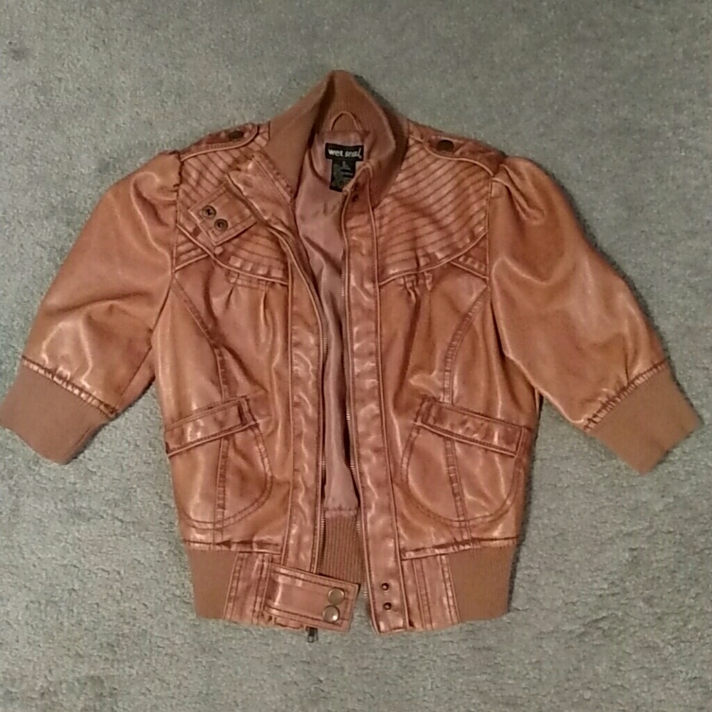 Chic Crop Sleeve Tan Jacket