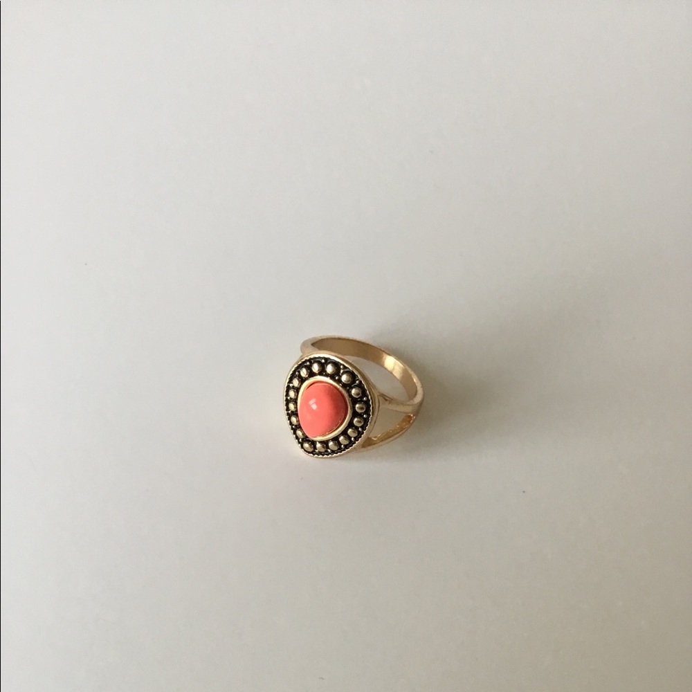 Gold-tone Ring with Coral Colored Stone, Size 8