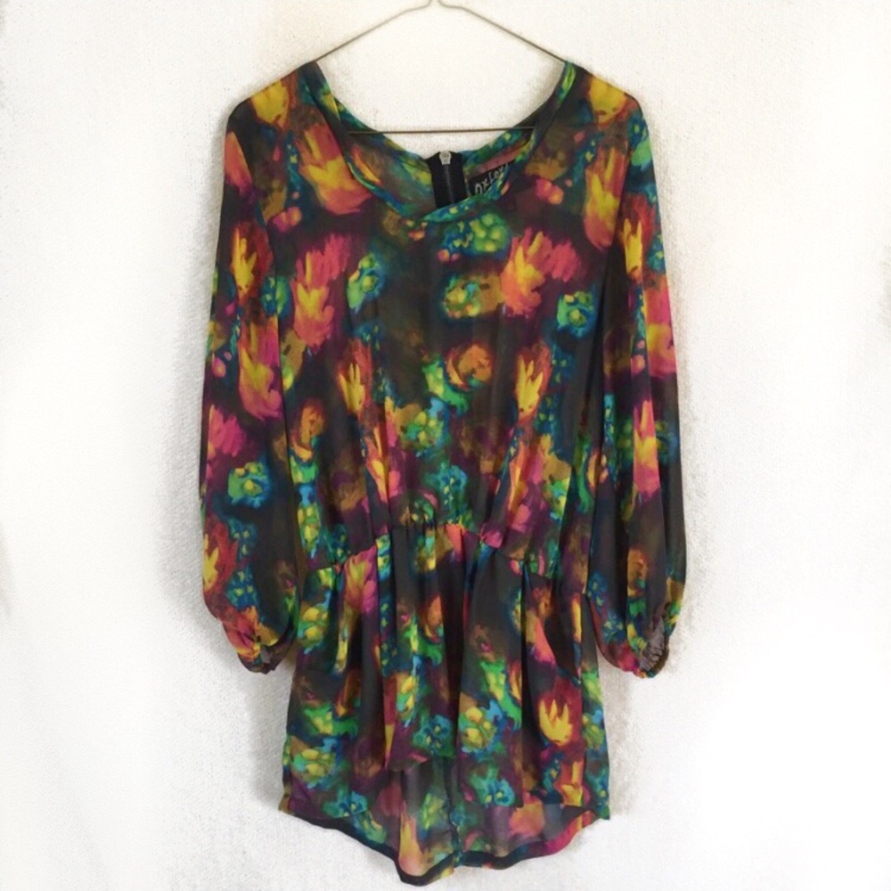 Black Neon Watercolor Sheer Tunic Top