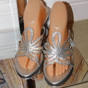 Wild Rose Embellished Silver High Heels Slides 9