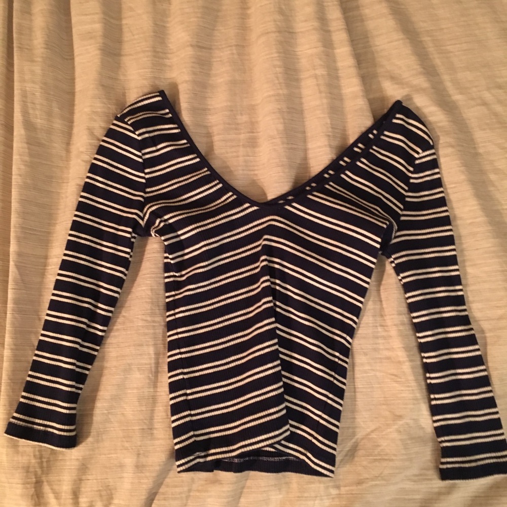 Blue and White Striped Crop Top
