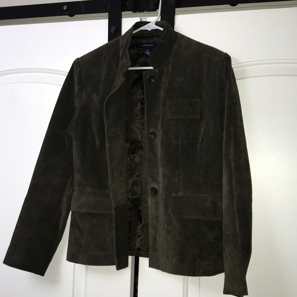 Olive green suede leather coat