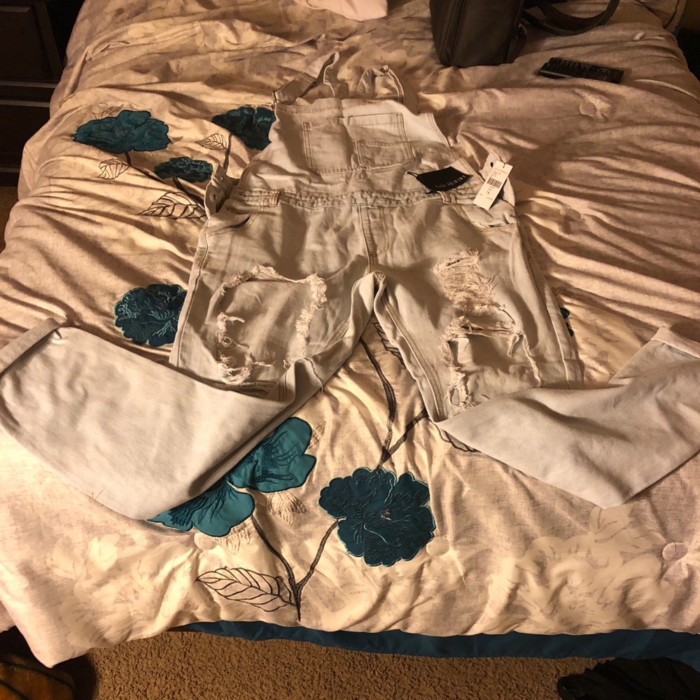 Fashion nova distressed overalls