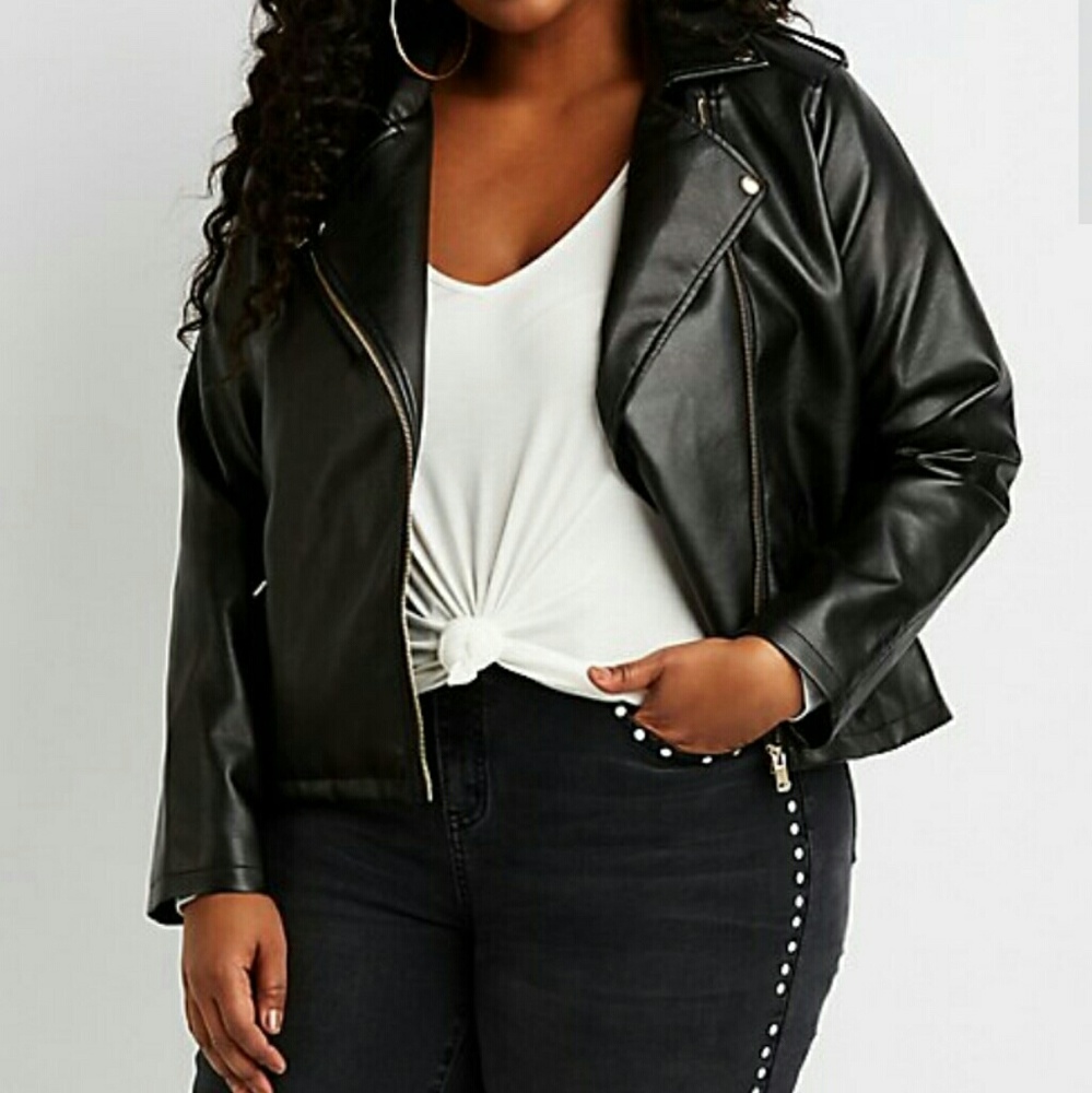 PLUS SIZE FAUX LEATHER MOTO JACKET