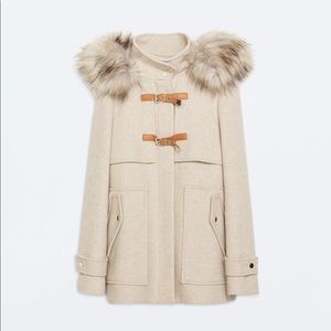 ZARA Duffle Wool coat with faux fur hood