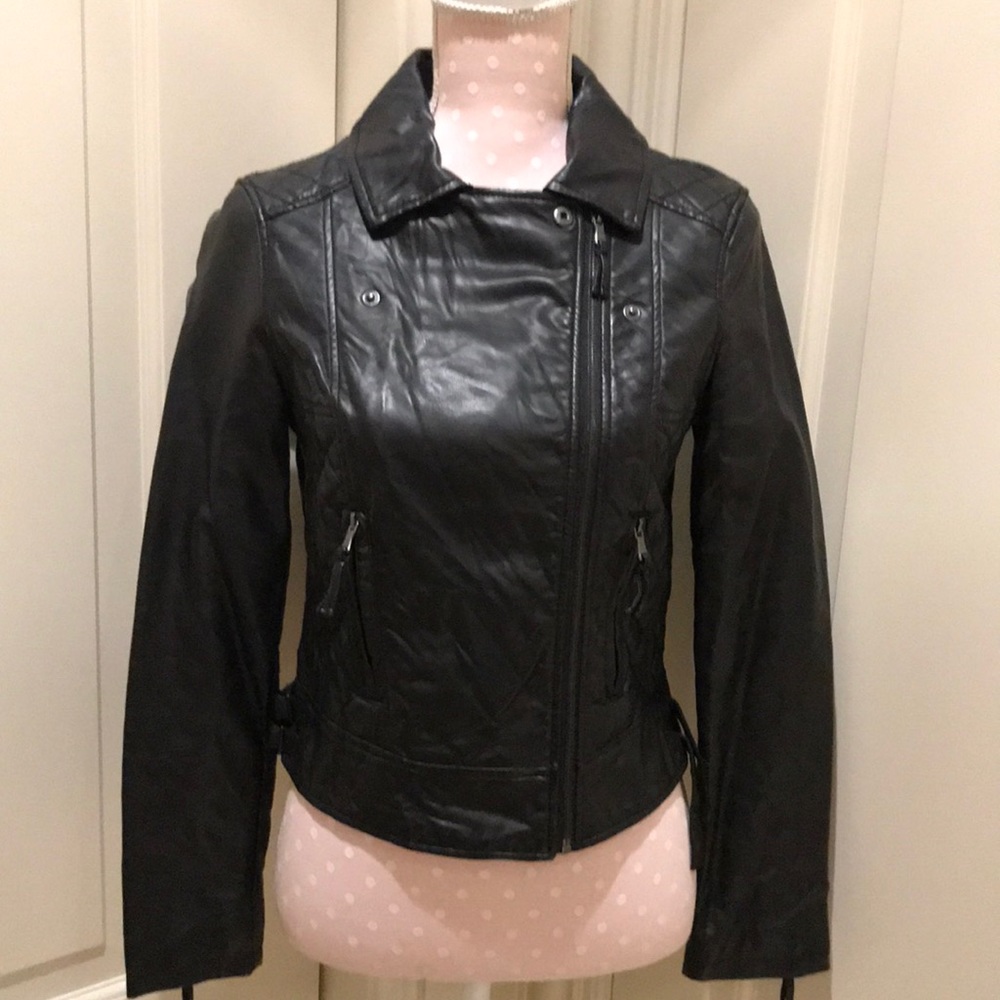 Zara Basic Black Faux Leather Jacket, M