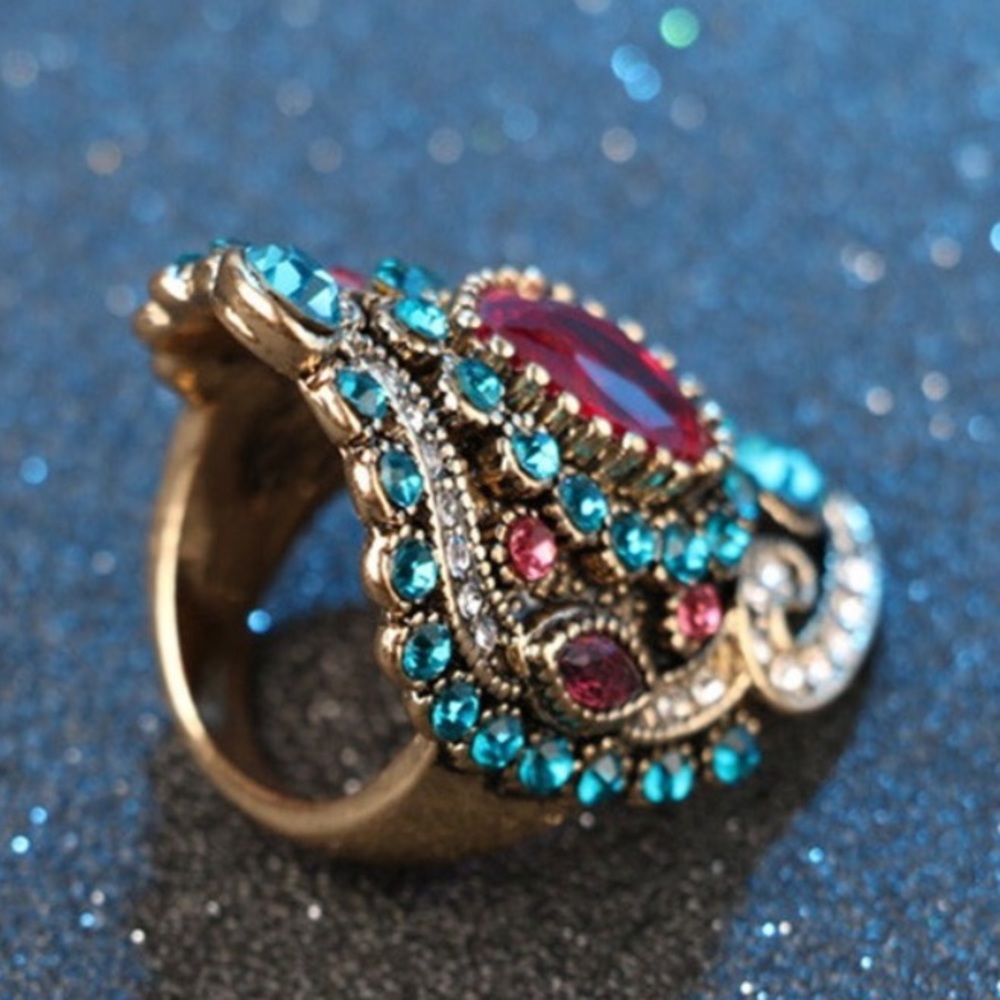 🆕 BOHO Colorful Crystal Rhinestones Ring - Picture 4 of 7