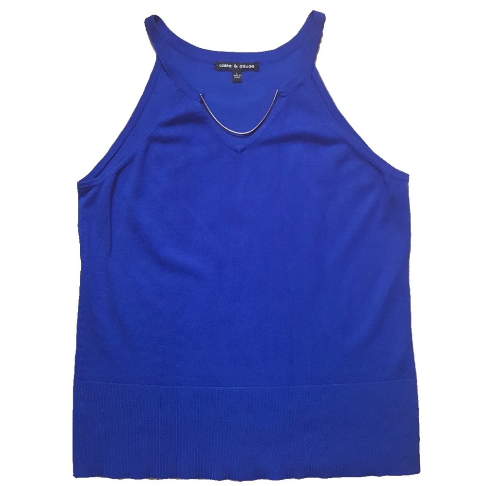 Cable & Gauge royal blue blouse w gold collar, L