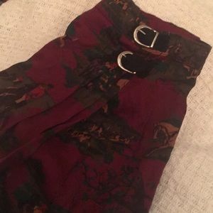 Long vintage high waist burgundy patterned skirt.