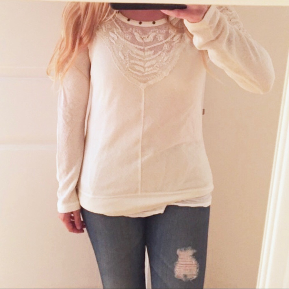 [Free People] Lacey Sleeve V Neck Sweater