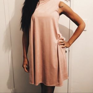 Mock neck suede dress