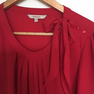RW & Co Tops - RW&Co red blouse with buttons and bow details Lg RW & Co Tops - RW&Co red blouse with buttons and bow details Lg