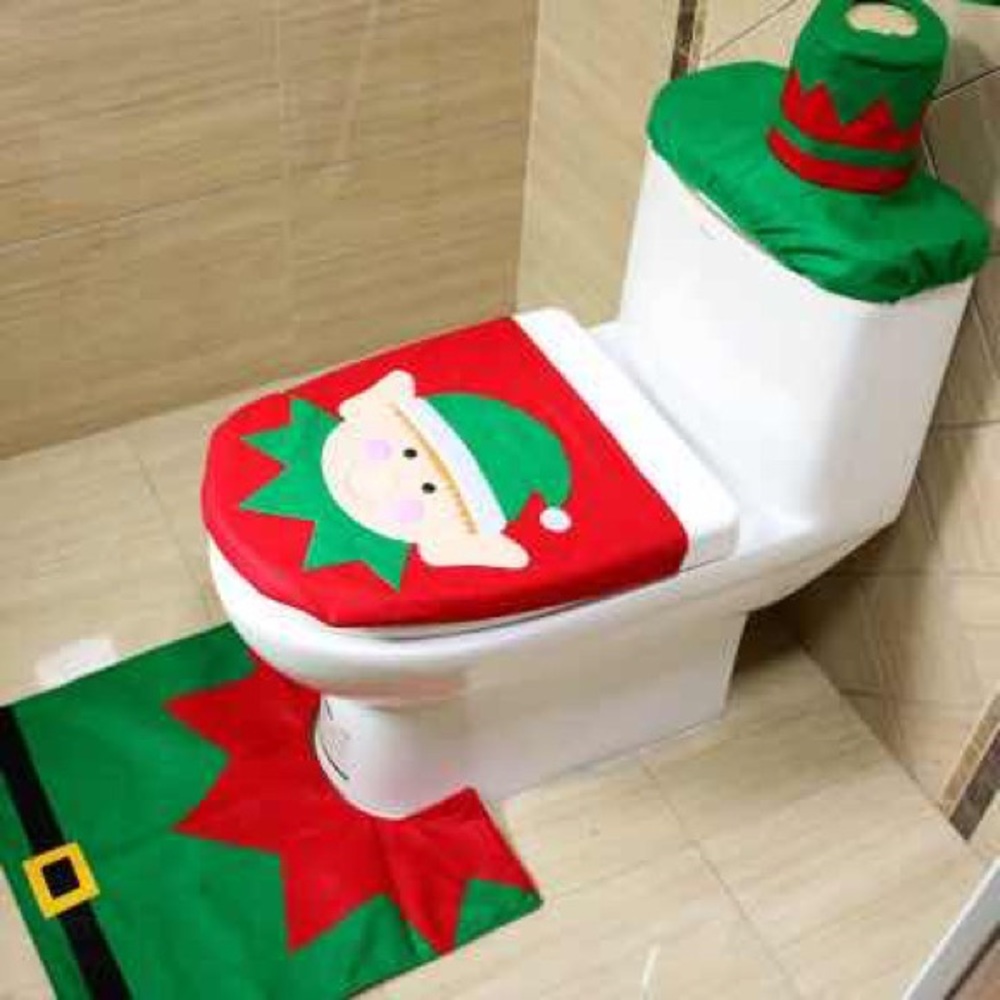 New 3pcs Christmas Elf Toilet cover Sets